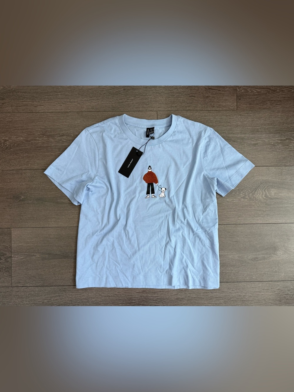Vero Moda Light Blue Tee dog shirt walking new oversized look Medium M top shirt